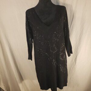 Cache Black Beaded Sweater Dress, XL